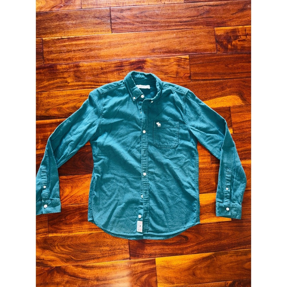 Abercrombie Kids Button Down Shirt Boys 13/14 Teal Excellent Flannel Long Sleeve